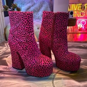 Shellys London Pink Leopard Platform Boots